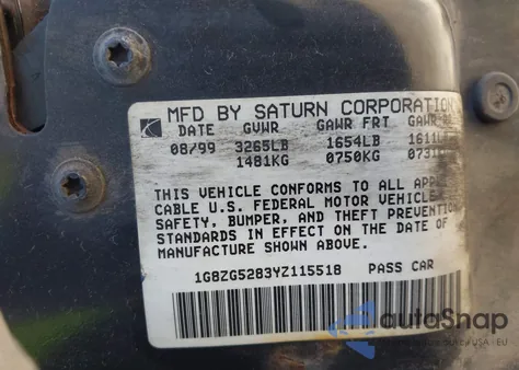 2000 Saturn Sl1 from USA, damaged, VIN 1G8ZG5283YZ115518